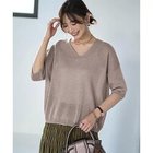 【スタイルデリ/STYLE DELI】のリネン混シアー編み5分袖Vネックニット オートミール|ID: prp329100004665055 ipo3291000000033745649