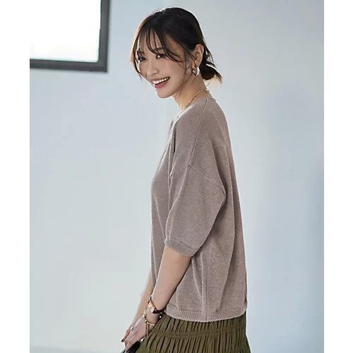 【スタイルデリ/STYLE DELI】のリネン混シアー編み5分袖Vネックニット 人気、トレンドファッション・服の通販 founy(ファニー) 　ファッション　Fashion　レディースファッション　Fashion for Women　トップス・カットソー　Cut & Sew Tops　ニット　Knit Tops & Sweaters　Vネックトップス　V-Neck Tops / V-Cut Neckline Shirts　イエロー　Yellow　秋　Autumn　カットソー　Cut and Sewn Top　キャミソール　Camisole, Spaghetti Strap Top　シアー　Sheer, See-Through　シンプル　Simple, Minimal　ジュエリー　Jewelry, Accessories　ストレート　Straight, Straight Cut　スリット　Slit, Slit Detail　タンク　Tank Top, Sleeveless Top　フォルム　Silhouette, Form　リアル　Real, Realistic　リネン　Linen, Linen Fabric　冬　Winter / This Winter　夏　Summer　other-3|ID: prp329100004665055 ipo3291000000033745652