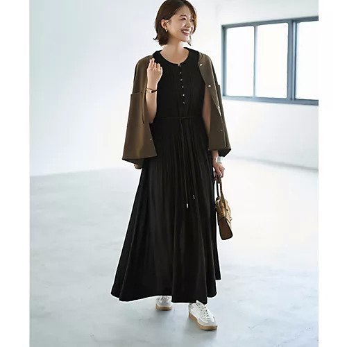 【スタイルデリ/STYLE DELI】のキレイなピンタックとドレープのワンピース インテリア・キッズ・メンズ・レディースファッション・服の通販 founy(ファニー) 　ファッション　Fashion　レディースファッション　Fashion for Women　ワンピース　Dresses　秋　Autumn　スリット　Slit, Slit Detail　ドレープ　Drape, Draping Fabric　ノースリーブ　Sleeveless, No-Sleeve　フレア　Flare, Flared　フロント　Front, Front Design　プリーツ　Pleats, Pleated　ポケット　Pocket, Pocket Detail　リラックス　Relax, Relaxed Fit　ループ　Loop, Loop Knit　冬　Winter / This Winter　ブラック|ID: prp329100004665064 ipo3291000000033745689