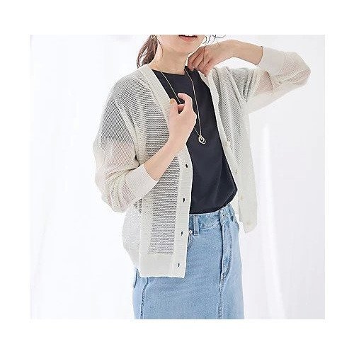 【エニー/ANY】のメッシュVネックニットカーディガン インテリア・キッズ・メンズ・レディースファッション・服の通販 founy(ファニー) 　ファッション　Fashion　レディースファッション　Fashion for Women　トップス・カットソー　Cut & Sew Tops　ニット　Knit Tops & Sweaters　カーディガン・羽織り　Layered Style Cardigans　Vネックトップス　V-Neck Tops / V-Cut Neckline Shirts　おすすめ　Recommended / Our Picks　インナー　Innerwear　カーディガン　Cardigan, Knitwear　デニム　Denim, Jeans Material　メッシュ　Mesh, Net Fabric　エクリュ|ID: prp329100004671346 ipo3291000000035291756
