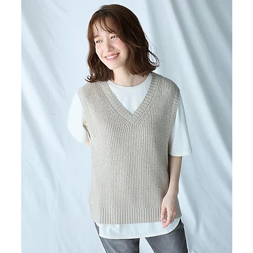 【エニー/ANY】の【洗濯機可】Vネックラメニットベスト 人気、トレンドファッション・服の通販 founy(ファニー) 　ファッション　Fashion　レディースファッション　Fashion for Women　アウター　Coat / Outerwear Collection　トップス・カットソー　Cut & Sew Tops　ニット　Knit Tops & Sweaters　ベスト&ジレ / 重ね着スタイル　Vests & Gilets　Vネックトップス　V-Neck Tops / V-Cut Neckline Shirts　シンプル　Simple, Minimal　デニム　Denim, Jeans Material　ベスト　Vest, Waistcoat　畦　Ribbed Knit　other-2|ID: prp329100004671360 ipo3291000000033769552