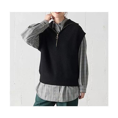 【エニー/ANY】のハーフジップニットベスト インテリア・キッズ・メンズ・レディースファッション・服の通販 founy(ファニー) 　ファッション　Fashion　レディースファッション　Fashion for Women　アウター　Coat / Outerwear Collection　トップス・カットソー　Cut & Sew Tops　ニット　Knit Tops & Sweaters　ベスト&ジレ / 重ね着スタイル　Vests & Gilets　おすすめ　Recommended / Our Picks　インナー　Innerwear　ジップ　Zip, Zipper　トレンド　Trend, Trending Now　畦　Ribbed Knit　ブラック|ID: prp329100004671370 ipo3291000000034876429