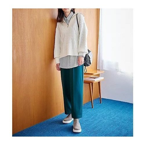 【エニー/ANY】の【ウエストゴム/リントラク加工/裏起毛/ストレッチ/洗濯機可能】シークレットウォーム ワイドパンツ インテリア・キッズ・メンズ・レディースファッション・服の通販 founy(ファニー) 　ファッション　Fashion　レディースファッション　Fashion for Women　パンツ　Pants & Trousers　ストレッチ　Stretch, Stretchy Fabric　センター　Center, Center Line　ピーチ　Peach, Soft Touch　フロント　Front, Front Design　ミックス　Mix, Mixed Style　ワイド　Wide, Wide Fit　楽ちん　Easy Fit, Comfortable　グリーン|ID: prp329100004671626 ipo3291000000033770779