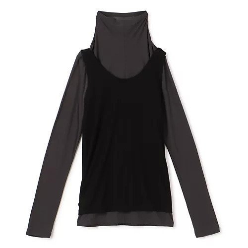 【プレインピープル/PLAIN PEOPLE】のシア―ハイツイストフライスタンクトップレイヤードTシャツ インテリア・キッズ・メンズ・レディースファッション・服の通販 founy(ファニー) 　ファッション　Fashion　レディースファッション　Fashion for Women　トップス・カットソー　Cut & Sew Tops　シャツ・ブラウス・オフィスカジュアル　Elegant Blouses & Button-Ups　ロングTシャツ・Tシャツ　Longline T-Shirts & Tees　インナー　Innerwear　タンク　Tank Top, Sleeveless Top　タートル　Turtleneck, Turtle Collar　フロント　Front, Front Design　ベーシック　Basic, Essential　洗える　Machine Washable　グレー&#215;ブラック|ID: prp329100004683364 ipo3291000000033822520