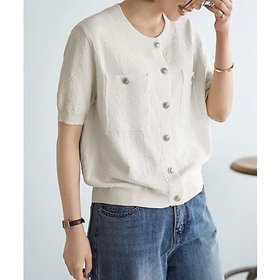 【スタイルデリ/STYLE DELI】 表面感のあるノーカラージャケット風カーデtops人気、トレンドファッション・服の通販 founy(ファニー) ファッション Fashion レディースファッション Fashion for Women アウター Coat / Outerwear Collection レディースジャケット・軽アウター Jackets ノーカラージャケット / シンプル上品コーデ Collarless Jackets イエロー Yellow 洗える Machine Washable 秋 Autumn カットソー Cut and Sewn Top カーディガン Cardigan, Knitwear シルバー Silver, Metallic Silver ジャケット Jacket, Outerwear ストレート Straight, Straight Cut スリット Slit, Slit Detail ツイード Twill, Twill Weave デニム Denim, Jeans Material 定番 Standard, Basic Item フロント Front, Front Design ポケット Pocket, Pocket Detail 半袖 Short Sleeve, Half Sleeve 冬 Winter / This Winter 夏 Summer エレガント 上品 Elegant |ID:prp329100004683366