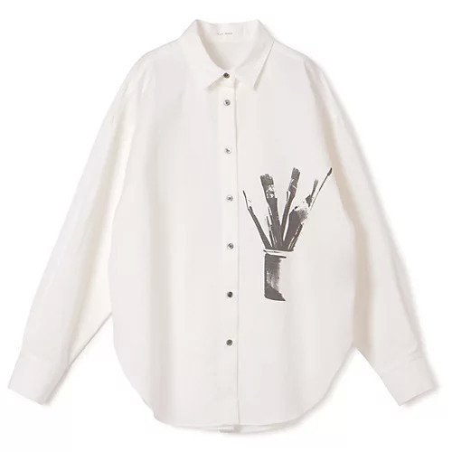 【プレインピープル/PLAIN PEOPLE】の綿麻高密度ツイルアトリエモチーフプリントシャツ インテリア・キッズ・メンズ・レディースファッション・服の通販 founy(ファニー) 　ファッション　Fashion　レディースファッション　Fashion for Women　トップス・カットソー　Cut & Sew Tops　シャツ・ブラウス・オフィスカジュアル　Elegant Blouses & Button-Ups　スタンダード　Standard, Basic　フォルム　Silhouette, Form　ベーシック　Basic, Essential　モチーフ　Motif, Design Theme　ヨーク　Yoke, Yoke Design　リネン　Linen, Linen Fabric　洗える　Machine Washable　オフホワイト&#215;ブラック|ID: prp329100004683372 ipo3291000000033822562