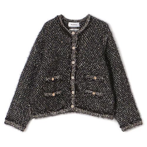 【ミュベール/MUVEIL】のウサギツイードニットJK インテリア・キッズ・メンズ・レディースファッション・服の通販 founy(ファニー) 　ファッション　Fashion　レディースファッション　Fashion for Women　トップス・カットソー　Cut & Sew Tops　ニット　Knit Tops & Sweaters　2025年　2025　2025-2026秋冬・A/W　Autumn/Winter 2025–26 AW25–26　ジャケット　Jacket, Outerwear　フラワー　Flower, Floral　black|ID: prp329100004683375 ipo3291000000033822577
