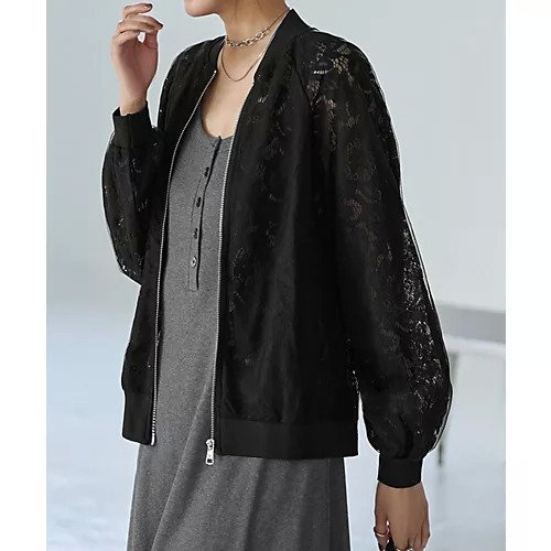 【スタイルデリ/STYLE DELI】のレースにチュールを重ねたブルゾン インテリア・キッズ・メンズ・レディースファッション・服の通販 founy(ファニー) 　ファッション　Fashion　レディースファッション　Fashion for Women　アウター　Coat / Outerwear Collection　ブルゾンジャケット・スポーティアウター　Blouson Jackets　秋　Autumn　カーディガン　Cardigan, Knitwear　シルバー　Silver, Metallic Silver　シンプル　Simple, Minimal　ジャケット　Jacket, Outerwear　スリット　Slit, Slit Detail　スリーブ　Sleeve, Long Sleeve / Short Sleeve　タンク　Tank Top, Sleeveless Top　チュール　Tulip, Tulip Motif　定番　Standard, Basic Item　ノースリーブ　Sleeveless, No-Sleeve　長袖　Long Sleeve, Full Sleeve　フロント　Front, Front Design　ブルゾン　Blouson, Bomber Jacket　ポケット　Pocket, Pocket Detail　半袖　Short Sleeve, Half Sleeve　防寒　Cold Protection, Winter-Ready　無地　Plain, Solid Color　レース　Lace, Lace Fabric　ワイド　Wide, Wide Fit　冬　Winter / This Winter　夏　Summer　ブラック|ID: prp329100004683412 ipo3291000000033822726
