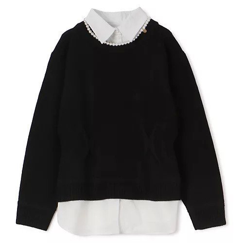 【ミュベール/MUVEIL】のパールネックレス付きシャツニットプルオーバー インテリア・キッズ・メンズ・レディースファッション・服の通販 founy(ファニー) 　ファッション　Fashion　レディースファッション　Fashion for Women　トップス・カットソー　Cut & Sew Tops　ニット　Knit Tops & Sweaters　シャツ・ブラウス・オフィスカジュアル　Elegant Blouses & Button-Ups　カジュアルプルオーバー・ニットトップス　Pullovers & Knit Tops / Casual Pullovers　ジュエリー　Jewelry　ネックレス　Necklaces & Pendants　2025年　2025　2025-2026秋冬・A/W　Autumn/Winter 2025–26 AW25–26　カーディガン　Cardigan, Knitwear　ネックレス　Necklace, Pendant Necklace　パール　Pearl, Pearl Accent　プレート　Plate, Dish　モダン　Modern, Contemporary　black|ID: prp329100004684657 ipo3291000000033830863