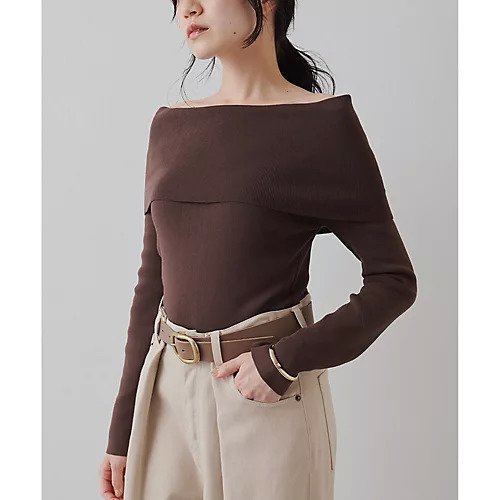 【ウィムガゼット/Whim Gazette】のオフショルニットプルオーバー インテリア・キッズ・メンズ・レディースファッション・服の通販 founy(ファニー) 　ファッション　Fashion　レディースファッション　Fashion for Women　トップス・カットソー　Cut & Sew Tops　ニット　Knit Tops & Sweaters　カジュアルプルオーバー・ニットトップス　Pullovers & Knit Tops / Casual Pullovers　2025年　2025　2025-2026秋冬・A/W　Autumn/Winter 2025–26 AW25–26　ストレッチ　Stretch, Stretchy Fabric　フィット　Fit, Slim Fit　エレガント 上品　Elegant　長袖　Long Sleeve, Full Sleeve　ブラウン|ID: prp329100004684670 ipo3291000000033830948