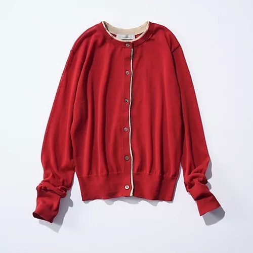 【スアデオ/suadeo】の配色シアーニットカーディガン インテリア・キッズ・メンズ・レディースファッション・服の通販 founy(ファニー) 　ファッション　Fashion　レディースファッション　Fashion for Women　トップス・カットソー　Cut & Sew Tops　ニット　Knit Tops & Sweaters　カーディガン・羽織り　Layered Style Cardigans　シンプル　Simple, Minimal　フロント　Front, Front Design　洗える　Machine Washable　レッド×ベージュ|ID: prp329100004686322 ipo3291000000035309836