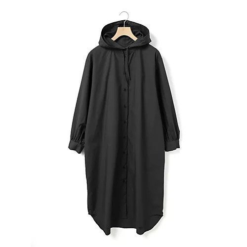 【ミディウミ/MidiUmi】のフード付きシャツワンピース インテリア・キッズ・メンズ・レディースファッション・服の通販 founy(ファニー) 　ファッション　Fashion　レディースファッション　Fashion for Women　ワンピース　Dresses　シャツワンピース / 1枚で着映えコーデ　Shirt Dresses　タイプライター　Typewriter Fabric, Crisp Cotton　ベスト　Vest, Waistcoat　ブラック|ID: prp329100004686362 ipo3291000000033840958