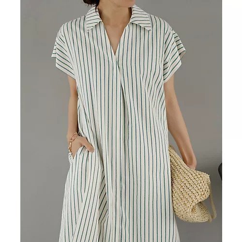 【スタイルデリ/STYLE DELI】の【LUXE】洗いコットンの半袖ストライプ柄シャツワンピース インテリア・キッズ・メンズ・レディースファッション・服の通販 founy(ファニー) 　ファッション　Fashion　レディースファッション　Fashion for Women　ワンピース　Dresses　シャツワンピース / 1枚で着映えコーデ　Shirt Dresses　インナー　Innerwear　春　Spring　くるぶし　Ankle-Length　カーディガン　Cardigan, Knitwear　キャミソール　Camisole, Spaghetti Strap Top　サンダル　Sandals, Summer Shoes　シューズ　Shoes, Footwear　ジャケット　Jacket, Outerwear　ストライプ　Stripe, Striped Pattern　スニーカー　Sneakers, Trainers　タンク　Tank Top, Sleeveless Top　人気　Popular, Best Seller　バランス　Balance, Style Balance　パジャマ　Pajamas, Sleepwear　フラット　Flat, Flat Shoes　フロント　Front, Front Design　ベスト　Vest, Waistcoat　ペチコート　Petticoat, Underskirt　半袖　Short Sleeve, Half Sleeve　リボン　Ribbon, Bow　リラックス　Relax, Relaxed Fit　ループ　Loop, Loop Knit　ロング　Long, Long-Length　S/S・春夏　SS, Spring/Summer, Warm Season　夏　Summer　グリーン|ID: prp329100004686524 ipo3291000000033842224