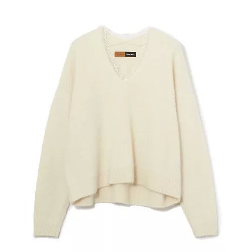 【イーバイエクラ/E by eclat】のRoom no.8 for E by eclat ヘアリーレースVネックニット インテリア・キッズ・メンズ・レディースファッション・服の通販 founy(ファニー) 　ファッション　Fashion　レディースファッション　Fashion for Women　トップス・カットソー　Cut & Sew Tops　ニット　Knit Tops & Sweaters　Vネックトップス　V-Neck Tops / V-Cut Neckline Shirts　エレガント 上品　Elegant　ショルダー　Shoulder, Shoulder Strap　ドロップ　Drop Shoulder, Dropped Style　レース　Lace, Lace Fabric　エクリュ|ID: prp329100004689312 ipo3291000000035821251