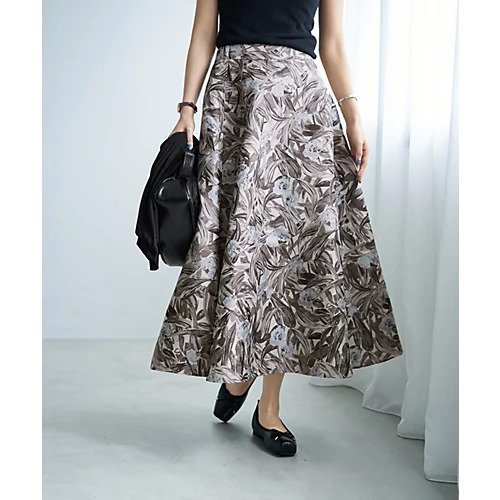 【スタイルデリ/STYLE DELI】の【Made in JAPAN】フラワー柄ジャガード織りサキュラースカート インテリア・キッズ・メンズ・レディースファッション・服の通販 founy(ファニー) 　ファッション　Fashion　レディースファッション　Fashion for Women　スカート　Skirts　軽量　Lightweight, Ultra Light　シルバー　Silver, Metallic Silver　スニーカー　Sneakers, Trainers　スリット　Slit, Slit Detail　ダウン　Down, Puffer　フォルム　Silhouette, Form　フラワー　Flower, Floral　フレア　Flare, Flared　ブルゾン　Blouson, Bomber Jacket　プリント　Print, Printed Pattern　ポケット　Pocket, Pocket Detail　ループ　Loop, Loop Knit　ロング　Long, Long-Length　日本製　Made In Japan　夏　Summer　セピア|ID: prp329100004691454 ipo3291000000033878295