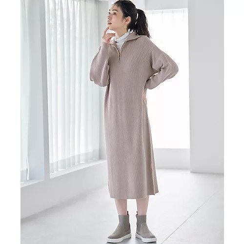 【エニー/ANY】の【洗濯機可能】ハーフジップニットワンピース 人気、トレンドファッション・服の通販 founy(ファニー) 　ファッション　Fashion　レディースファッション　Fashion for Women　ワンピース　Dresses　ニットワンピース　Knit Dresses　おすすめ　Recommended / Our Picks　インナー　Innerwear　ジップ　Zip, Zipper　ストレート　Straight, Straight Cut　チャーム　Charm, Pendant　デニム　Denim, Jeans Material　トレンド　Trend, Trending Now　other-3|ID: prp329100004691459 ipo3291000000034615118