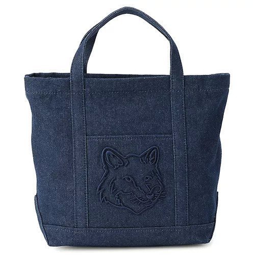 【メゾン キツネ/MAISON KITSUNE】のFOX HEAD SMALL TOTE インテリア・キッズ・メンズ・レディースファッション・服の通販 founy(ファニー) 　ファッション　Fashion　レディースファッション　Fashion for Women　バッグ　Bags　2025年　2025　2025-2026秋冬・A/W　Autumn/Winter 2025–26 AW25–26　ショルダー　Shoulder, Shoulder Strap　チェック　Check, Plaid, Tartan　デニム　Denim, Jeans Material　ラップ　Wrap, Wrap Design　INDIGO|ID: prp329100004695581 ipo3291000000033907281