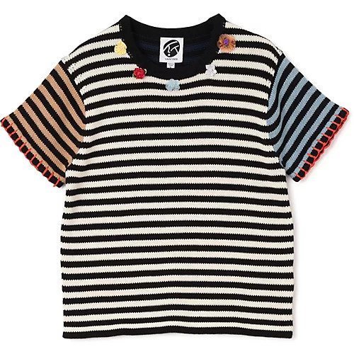 【ヤンヤン/YANYAN】のCOTTON BAO STRIPE TEE W FLOWERS インテリア・キッズ・メンズ・レディースファッション・服の通販 founy(ファニー) https://founy.com/ ファッション Fashion レディースファッション Fashion for Women 2025年 2025 2025-2026秋冬・A/W Autumn/Winter 2025–26 AW25–26 カラフル Colorful Design チャーム Charm, Pendant パッチワーク Patchwork, Mixed Fabric フラワー Flower, Floral ボーダー Border, Stripe 半袖 Short Sleeve, Half Sleeve |ID: prp329100004696756 ipo3291000000035602904