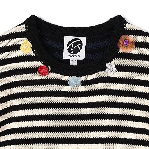 【ヤンヤン/YANYAN】のCOTTON BAO STRIPE TEE W FLOWERS 人気、トレンドファッション・服の通販 founy(ファニー) 　ファッション　Fashion　レディースファッション　Fashion for Women　2025年　2025　2025-2026秋冬・A/W　Autumn/Winter 2025–26 AW25–26　カラフル　Colorful Design　チャーム　Charm, Pendant　パッチワーク　Patchwork, Mixed Fabric　フラワー　Flower, Floral　ボーダー　Border, Stripe　半袖　Short Sleeve, Half Sleeve　other-3|ID: prp329100004696756 ipo3291000000035602913