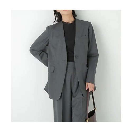 【ヒューマンウーマン/HUMAN WOMAN】のVネックノーカラージャケット インテリア・キッズ・メンズ・レディースファッション・服の通販 founy(ファニー) 　ファッション　Fashion　レディースファッション　Fashion for Women　アウター　Coat / Outerwear Collection　レディースジャケット・軽アウター　Jackets　ノーカラージャケット / シンプル上品コーデ　Collarless Jackets　おすすめ　Recommended / Our Picks　シンプル　Simple, Minimal　ジャケット　Jacket, Outerwear　スタンダード　Standard, Basic　ストライプ　Stripe, Striped Pattern　ストレッチ　Stretch, Stretchy Fabric　セットアップ　Set-Up, Coordinated Outfit　ポケット　Pocket, Pocket Detail　ワイド　Wide, Wide Fit　A/W・秋冬　Autumn/Winter　トップグレー|ID: prp329100004696828 ipo3291000000033917870
