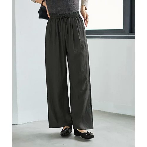 【スタイルデリ/STYLE DELI】の秋色シボ入りコットン混リラックスパンツ インテリア・キッズ・メンズ・レディースファッション・服の通販 founy(ファニー) 　ファッション　Fashion　レディースファッション　Fashion for Women　パンツ　Pants & Trousers　秋　Autumn　ギャザー　Gathered, Ruffled　ストレート　Straight, Straight Cut　スリット　Slit, Slit Detail　フォルム　Silhouette, Form　ポケット　Pocket, Pocket Detail　リアル　Real, Realistic　リボン　Ribbon, Bow　リラックス　Relax, Relaxed Fit　ループ　Loop, Loop Knit　ワイド　Wide, Wide Fit　夏　Summer　ダークカーキ|ID: prp329100004696926 ipo3291000000033918430