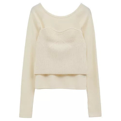 【クラネ/CLANE】のBUSTIER SET KNIT TOPS インテリア・キッズ・メンズ・レディースファッション・服の通販 founy(ファニー) 　ファッション　Fashion　レディースファッション　Fashion for Women　トップス・カットソー　Cut & Sew Tops　ニット　Knit Tops & Sweaters　ビスチェ　Bustiers & Corset Tops / Layered Bustier Style　2025年　2025　2025-2026秋冬・A/W　Autumn/Winter 2025–26 AW25–26　おすすめ　Recommended / Our Picks　ショート　Short, Short Length　ストレッチ　Stretch, Stretchy Fabric　デコルテ　Décolleté, Neckline　ビスチェ　Bustier, Corset Top　フィット　Fit, Slim Fit　フロント　Front, Front Design　長袖　Long Sleeve, Full Sleeve　IVORY|ID: prp329100004699931 ipo3291000000034864419