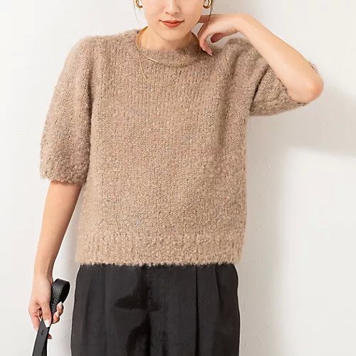 【ノーリーズ/NOLLEY'S】のモヘアスパンコール半袖ニット インテリア・キッズ・メンズ・レディースファッション・服の通販 founy(ファニー) 　ファッション　Fashion　レディースファッション　Fashion for Women　トップス・カットソー　Cut & Sew Tops　ニット　Knit Tops & Sweaters　2025年　2025　2025-2026秋冬・A/W　Autumn/Winter 2025–26 AW25–26　イタリア　Italy　カーディガン　Cardigan, Knitwear　スパンコール　Sequins, Sequin Embellishment　フェミニン　Feminine, Girly　半袖　Short Sleeve, Half Sleeve　ベージュ|ID: prp329100004699965 ipo3291000000033936607