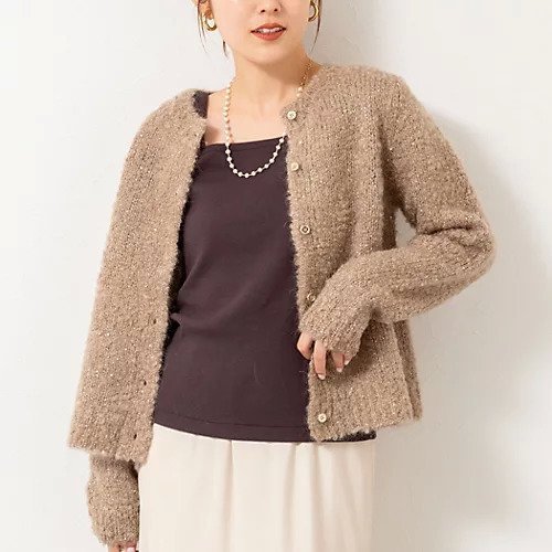 【ノーリーズ/NOLLEY'S】のモヘアスパンコールカーディガン インテリア・キッズ・メンズ・レディースファッション・服の通販 founy(ファニー) 　ファッション　Fashion　レディースファッション　Fashion for Women　トップス・カットソー　Cut & Sew Tops　カーディガン・羽織り　Layered Style Cardigans　2025年　2025　2025-2026秋冬・A/W　Autumn/Winter 2025–26 AW25–26　イタリア　Italy　カーディガン　Cardigan, Knitwear　スパンコール　Sequins, Sequin Embellishment　フレア　Flare, Flared　フロント　Front, Front Design　メタル　Metal, Metal Parts　ワイド　Wide, Wide Fit　冬　Winter / This Winter　ベージュ|ID: prp329100004699986 ipo3291000000033936762