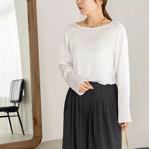 【ノーリーズ/NOLLEY'S】の【WEB限定】ウォッシャブルリラックスサテン長袖Tブラウス インテリア・キッズ・メンズ・レディースファッション・服の通販 founy(ファニー) 　ファッション　Fashion　レディースファッション　Fashion for Women　トップス・カットソー　Cut & Sew Tops　シャツ・ブラウス・オフィスカジュアル　Elegant Blouses & Button-Ups　2025年　2025　2025-2026秋冬・A/W　Autumn/Winter 2025–26 AW25–26　おすすめ　Recommended / Our Picks　インナー　Innerwear　サテン　Satin, Glossy Fabric　ジャケット　Jacket, Outerwear　ストレッチ　Stretch, Stretchy Fabric　スリット　Slit, Slit Detail　プレート　Plate, Dish　リラックス　Relax, Relaxed Fit　長袖　Long Sleeve, Full Sleeve　ホワイト|ID: prp329100004700182 ipo3291000000033938286