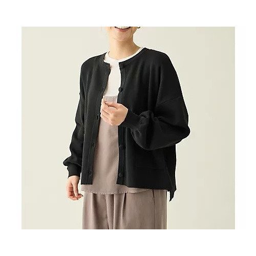 【エニー/ANY】のスウェットライクニットカーディガン インテリア・キッズ・メンズ・レディースファッション・服の通販 founy(ファニー) 　ファッション　Fashion　レディースファッション　Fashion for Women　トップス・カットソー　Cut & Sew Tops　ニット　Knit Tops & Sweaters　カーディガン・羽織り　Layered Style Cardigans　レディースパーカー・カジュアルフーディー　Casual Hoodies & Sweatshirts　スウェット・クルーネックトップス　Sweatshirts & Crewnecks / Relaxed Fit Sweat Tops　カーディガン　Cardigan, Knitwear　クッション　Cushion, Throw Pillow　ストレッチ　Stretch, Stretchy Fabric　スリット　Slit, Slit Detail　ポケット　Pocket, Pocket Detail　羽織　Haori, Light Jacket　おすすめ　Recommended / Our Picks　エレガント 上品　Elegant　ブラック|ID: prp329100004703285 ipo3291000000033963214