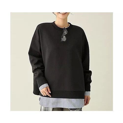 【エニー/ANY】のサイドドットダンボールトレーナー インテリア・キッズ・メンズ・レディースファッション・服の通販 founy(ファニー) 　ファッション　Fashion　レディースファッション　Fashion for Women　ストレッチ　Stretch, Stretchy Fabric　トレーナー　Sweatshirt, Trainer　フォルム　Silhouette, Form　おすすめ　Recommended / Our Picks　ブラック|ID: prp329100004703290 ipo3291000000033963248