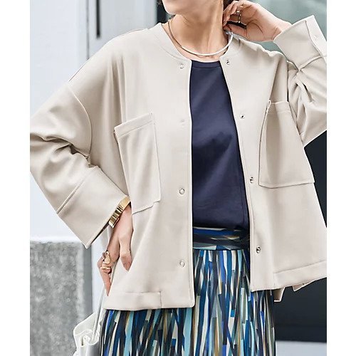 【スタイルデリ/STYLE DELI】の厚地ジョーゼットブルゾンジャケット インテリア・キッズ・メンズ・レディースファッション・服の通販 founy(ファニー) 　ファッション　Fashion　レディースファッション　Fashion for Women　アウター　Coat / Outerwear Collection　レディースジャケット・軽アウター　Jackets　ブルゾンジャケット・スポーティアウター　Blouson Jackets　インナー　Innerwear　腕時計　Wristwatch　カーディガン　Cardigan, Knitwear　ギャザー　Gathered, Ruffled　クール　Cool, Chic　ショルダー　Shoulder, Shoulder Strap　シルバー　Silver, Metallic Silver　ジャケット　Jacket, Outerwear　ジョーゼット　Georgette, Semi-Sheer Fabric　スクエア　Square, Square Shape　ストレッチ　Stretch, Stretchy Fabric　ストレート　Straight, Straight Cut　スリット　Slit, Slit Detail　タートル　Turtleneck, Turtle Collar　トレンド　Trend, Trending Now　ドロップ　Drop Shoulder, Dropped Style　長袖　Long Sleeve, Full Sleeve　ハイネック　High Neck, Mock Neck　バングル　Bangle, Bracelet　フォルム　Silhouette, Form　フロント　Front, Front Design　ブルゾン　Blouson, Bomber Jacket　ボンディング　Bonding, Bonded Fabric　ポケット　Pocket, Pocket Detail　ロング　Long, Long-Length　グレイッシュホワイト|ID: prp329100004704578 ipo3291000000033973585