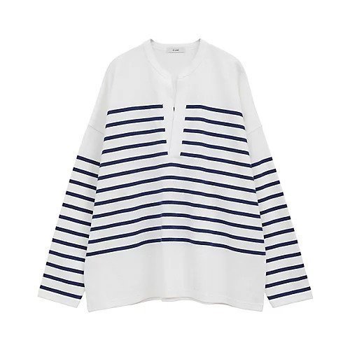 【クラネ/CLANE】のWIDE HENRY NECK BORDER TOPS インテリア・キッズ・メンズ・レディースファッション・服の通販 founy(ファニー) 　ファッション　Fashion　レディースファッション　Fashion for Women　トップス・カットソー　Cut & Sew Tops　2025年　2025　2025-2026秋冬・A/W　Autumn/Winter 2025–26 AW25–26　ストレッチ　Stretch, Stretchy Fabric　ワイド　Wide, Wide Fit　ヴィンテージ　Vintage Style　WHITE|ID: prp329100004705569 ipo3291000000033983551