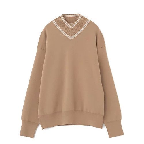 【エンダレンス/endalence】のミラノリブVハイネックプルオーバー インテリア・キッズ・メンズ・レディースファッション・服の通販 founy(ファニー) 　ファッション　Fashion　レディースファッション　Fashion for Women　トップス・カットソー　Cut & Sew Tops　カジュアルプルオーバー・ニットトップス　Pullovers & Knit Tops / Casual Pullovers　なめらか　Smooth, Silky Texture　ハイネック　High Neck, Mock Neck　ミラノリブ　Milano Rib, Milano Stitch　ワイド　Wide, Wide Fit　エレガント 上品　Elegant　ベージュ|ID: prp329100004705576 ipo3291000000034398308