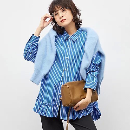 【リエミラー/Rie Miller】のウォッシャブル裾フリルレギュラーカラーシャツ インテリア・キッズ・メンズ・レディースファッション・服の通販 founy(ファニー) 　ファッション　Fashion　レディースファッション　Fashion for Women　トップス・カットソー　Cut & Sew Tops　シャツ・ブラウス・オフィスカジュアル　Elegant Blouses & Button-Ups　2025年　2025　2025-2026秋冬・A/W　Autumn/Winter 2025–26 AW25–26　おすすめ　Recommended / Our Picks　ウォッシャブル　Machine Washable　ギャザー　Gathered, Ruffled　パターン　Pattern, Design Print　フリル　Frill, Ruffle　ベスト　Vest, Waistcoat　ヨーク　Yoke, Yoke Design　今季　This Season, Current Season　ブルー系3|ID: prp329100004707951 ipo3291000000034004472
