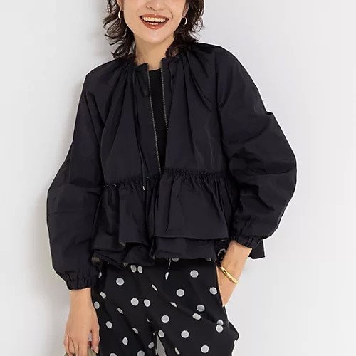 【ノーリーズ/NOLLEY'S】の【MARILYN MOON/マリリーンムーン】スパイラルタフタラッフルブルゾン インテリア・キッズ・メンズ・レディースファッション・服の通販 founy(ファニー) 　ファッション　Fashion　レディースファッション　Fashion for Women　アウター　Coat / Outerwear Collection　ブルゾンジャケット・スポーティアウター　Blouson Jackets　エレガント 上品　Elegant　ギャザー　Gathered, Ruffled　バランス　Balance, Style Balance　フロント　Front, Front Design　ブルゾン　Blouson, Bomber Jacket　ボトム　Bottoms, Lower Wear　ポケット　Pocket, Pocket Detail　モダン　Modern, Contemporary　ラッフル　Ruffle, Frill　おすすめ　Recommended / Our Picks　2025年　2025　2025-2026秋冬・A/W　Autumn/Winter 2025–26 AW25–26　ブラック|ID: prp329100004708198 ipo3291000000034006018