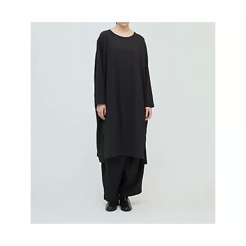 【ミズイロ インド/mizuiro ind】のクルーネックロングワンピース インテリア・キッズ・メンズ・レディースファッション・服の通販 founy(ファニー) 　ファッション　Fashion　レディースファッション　Fashion for Women　ワンピース　Dresses　カットソー　Cut and Sewn Top　シンプル　Simple, Minimal　スリット　Slit, Slit Detail　ボトム　Bottoms, Lower Wear　ロング　Long, Long-Length　夏　Summer　ブラック|ID: prp329100004710746 ipo3291000000034027960