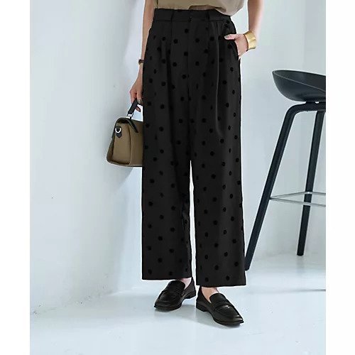 【スタイルデリ/STYLE DELI】のフロッキードットワイドパンツ 人気、トレンドファッション・服の通販 founy(ファニー) 　ファッション　Fashion　レディースファッション　Fashion for Women　パンツ　Pants & Trousers　春　Spring　ストレッチ　Stretch, Stretchy Fabric　ストレート　Straight, Straight Cut　スニーカー　Sneakers, Trainers　スリット　Slit, Slit Detail　スーツ　Suit, Formalwear　タンク　Tank Top, Sleeveless Top　ドット　Polka Dot, Dot Pattern　フロント　Front, Front Design　ベロア　Velour, Soft Velvet　ポケット　Pocket, Pocket Detail　ループ　Loop, Loop Knit　ワイド　Wide, Wide Fit　冬　Winter / This Winter　夏　Summer　 other-1|ID: prp329100004712215 ipo3291000000034037280