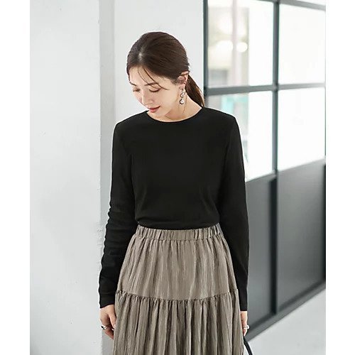 【スタイルデリ/STYLE DELI】の中太リブBASIC長袖カットソートップス インテリア・キッズ・メンズ・レディースファッション・服の通販 founy(ファニー) 　ファッション　Fashion　レディースファッション　Fashion for Women　トップス・カットソー　Cut & Sew Tops　カットソー・ベーシックTシャツ　Cut-and-Sewn Tops / Stretch Tees & Basics　イエロー　Yellow　カットソー　Cut and Sewn Top　カーディガン　Cardigan, Knitwear　サロペット　Overalls, Salopette　シンプル　Simple, Minimal　ジャケット　Jacket, Outerwear　ストレート　Straight, Straight Cut　スリット　Slit, Slit Detail　定番　Standard, Basic Item　長袖　Long Sleeve, Full Sleeve　フィット　Fit, Slim Fit　ブラック|ID: prp329100004714069 ipo3291000000034056961
