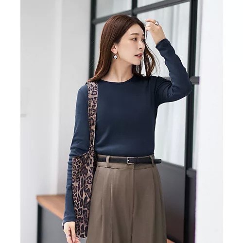 【スタイルデリ/STYLE DELI】の中太リブBASIC長袖カットソートップス インテリア・キッズ・メンズ・レディースファッション・服の通販 founy(ファニー) 　ファッション　Fashion　レディースファッション　Fashion for Women　トップス・カットソー　Cut & Sew Tops　カットソー・ベーシックTシャツ　Cut-and-Sewn Tops / Stretch Tees & Basics　イエロー　Yellow　カットソー　Cut and Sewn Top　カーディガン　Cardigan, Knitwear　サロペット　Overalls, Salopette　シンプル　Simple, Minimal　ジャケット　Jacket, Outerwear　ストレート　Straight, Straight Cut　スリット　Slit, Slit Detail　定番　Standard, Basic Item　長袖　Long Sleeve, Full Sleeve　フィット　Fit, Slim Fit　ネイビー|ID: prp329100004714069 ipo3291000000035845923