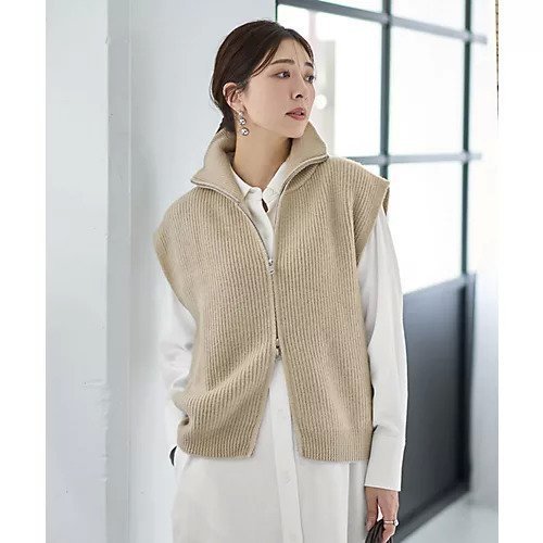 【スタイルデリ/STYLE DELI】のWファスナースタンドネックニットベスト インテリア・キッズ・メンズ・レディースファッション・服の通販 founy(ファニー) 　ファッション　Fashion　レディースファッション　Fashion for Women　アウター　Coat / Outerwear Collection　トップス・カットソー　Cut & Sew Tops　ニット　Knit Tops & Sweaters　ベスト&ジレ / 重ね着スタイル　Vests & Gilets　イエロー　Yellow　カットソー　Cut and Sewn Top　シルバー　Silver, Metallic Silver　ジップ　Zip, Zipper　ジャケット　Jacket, Outerwear　スタンド　Stand Collar, Upright Stand　ストレート　Straight, Straight Cut　スリット　Slit, Slit Detail　ダブル　Double, Double-Breasted　定番　Standard, Basic Item　ノースリーブ　Sleeveless, No-Sleeve　バランス　Balance, Style Balance　ベスト　Vest, Waistcoat　ポケット　Pocket, Pocket Detail　防寒　Cold Protection, Winter-Ready　ミドル　Middle Length, Mid Height　A/W・秋冬　Autumn/Winter　ライトベージュ|ID: prp329100004714087 ipo3291000000034057097