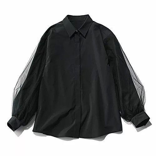 【エムセブンデイズ/M7days】の袖チュールシャツ インテリア・キッズ・メンズ・レディースファッション・服の通販 founy(ファニー) 　ファッション　Fashion　レディースファッション　Fashion for Women　トップス・カットソー　Cut & Sew Tops　シャツ・ブラウス・オフィスカジュアル　Elegant Blouses & Button-Ups　エレガント 上品　Elegant　コンシャス　Conscious, Bodycon　ストレッチ　Stretch, Stretchy Fabric　タイプライター　Typewriter Fabric, Crisp Cotton　チュール　Tulip, Tulip Motif　ベーシック　Basic, Essential　レギュラー　Regular, Standard Fit　洗える　Machine Washable　ブラック|ID: prp329100004715371 ipo3291000000034068270