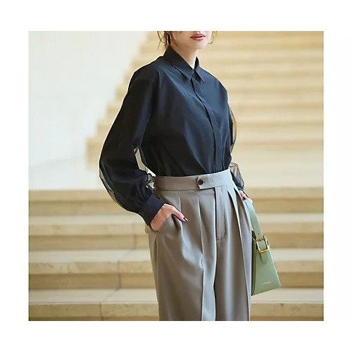 【エムセブンデイズ/M7days】の袖チュールシャツ 人気、トレンドファッション・服の通販 founy(ファニー) 　ファッション　Fashion　レディースファッション　Fashion for Women　トップス・カットソー　Cut & Sew Tops　シャツ・ブラウス・オフィスカジュアル　Elegant Blouses & Button-Ups　エレガント 上品　Elegant　コンシャス　Conscious, Bodycon　ストレッチ　Stretch, Stretchy Fabric　タイプライター　Typewriter Fabric, Crisp Cotton　チュール　Tulip, Tulip Motif　ベーシック　Basic, Essential　レギュラー　Regular, Standard Fit　洗える　Machine Washable　other-3|ID: prp329100004715371 ipo3291000000034068274