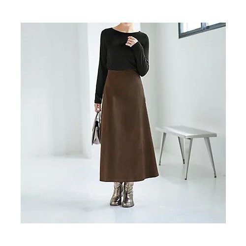 【スタイルデリ/STYLE DELI】のスッキリとしたスエード調Aラインスカート インテリア・キッズ・メンズ・レディースファッション・服の通販 founy(ファニー) 　ファッション　Fashion　レディースファッション　Fashion for Women　スカート　Skirts　Aライン・フレアスカート　A-Line & Flared Skirts　イエロー　Yellow　オレンジ　Orange　ギャザー　Gathered, Ruffled　シンプル　Simple, Minimal　スタイリッシュ　Stylish, Fashionable　ストレッチ　Stretch, Stretchy Fabric　スリット　Slit, Slit Detail　スリム　Slim, Slim Fit　タイツ　Tights, Legwear　定番　Standard, Basic Item　なめらか　Smooth, Silky Texture　ポケット　Pocket, Pocket Detail　マキシ　Maxi, Full Length　ループ　Loop, Loop Knit　エレガント 上品　Elegant　ブラウン|ID: prp329100004715421 ipo3291000000034068607