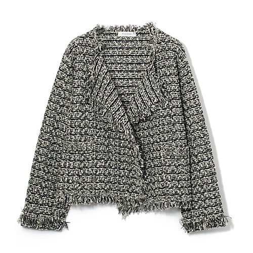 【イーバイエクラ/E by eclat】のツイード風ニットガウンジャケット インテリア・キッズ・メンズ・レディースファッション・服の通販 founy(ファニー) 　ファッション　Fashion　レディースファッション　Fashion for Women　アウター　Coat / Outerwear Collection　レディースジャケット・軽アウター　Jackets　ガウン　Gown, Robe　ジャケット　Jacket, Outerwear　ツイード　Twill, Twill Weave　フリンジ　Fringe, Tassel　ボトム　Bottoms, Lower Wear　ミックス　Mix, Mixed Style　モダン　Modern, Contemporary　洗える　Machine Washable　軽量　Lightweight, Ultra Light　ブラック|ID: prp329100004715483 ipo3291000000034069007