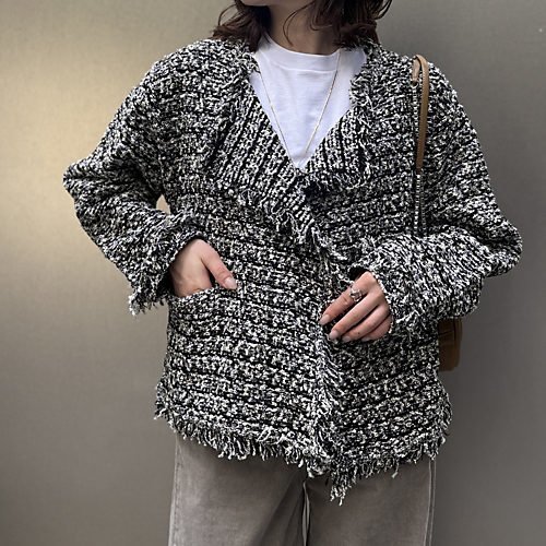 【イーバイエクラ/E by eclat】のツイード風ニットガウンジャケット 人気、トレンドファッション・服の通販 founy(ファニー) ファッション Fashion レディースファッション Fashion for Women アウター Coat / Outerwear Collection レディースジャケット・軽アウター Jackets ガウン Gown, Robe ジャケット Jacket, Outerwear ツイード Twill, Twill Weave フリンジ Fringe, Tassel ボトム Bottoms, Lower Wear ミックス Mix, Mixed Style モダン Modern, Contemporary 洗える Machine Washable 軽量 Lightweight, Ultra Light other-3|ID: prp329100004715483 ipo3291000000034220031