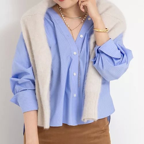 【ノーリーズソフィー/NOLLEY'S sophi】のウォッシャブルタイプライターVネック2WAYシャツ インテリア・キッズ・メンズ・レディースファッション・服の通販 founy(ファニー) 　ファッション　Fashion　レディースファッション　Fashion for Women　トップス・カットソー　Cut & Sew Tops　シャツ・ブラウス・オフィスカジュアル　Elegant Blouses & Button-Ups　Vネックトップス　V-Neck Tops / V-Cut Neckline Shirts　2025年　2025　2025-2026秋冬・A/W　Autumn/Winter 2025–26 AW25–26　カシュクール　Wrap Design　シンプル　Simple, Minimal　タイプライター　Typewriter Fabric, Crisp Cotton　フレア　Flare, Flared　フロント　Front, Front Design　ブルー系3|ID: prp329100004717782 ipo3291000000034089883