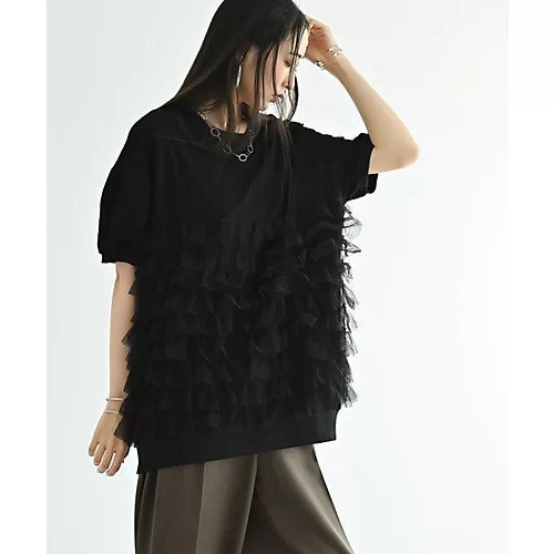 【スタイルデリ/STYLE DELI】の【BLK001】チュールレイヤードスウェット インテリア・キッズ・メンズ・レディースファッション・服の通販 founy(ファニー) 　ファッション　Fashion　レディースファッション　Fashion for Women　トップス・カットソー　Cut & Sew Tops　レディースパーカー・カジュアルフーディー　Casual Hoodies & Sweatshirts　スウェット・クルーネックトップス　Sweatshirts & Crewnecks / Relaxed Fit Sweat Tops　インナー　Innerwear　カーディガン　Cardigan, Knitwear　シンプル　Simple, Minimal　ジャケット　Jacket, Outerwear　スウェット / スエット　Sweatshirt, Sweatwear　チュール　Tulip, Tulip Motif　バランス　Balance, Style Balance　フロント　Front, Front Design　羽織　Haori, Light Jacket　ミックス　Mix, Mixed Style　ロング　Long, Long-Length　ワイド　Wide, Wide Fit　冬　Winter / This Winter　おすすめ　Recommended / Our Picks　夏　Summer　エレガント 上品　Elegant　ブラック|ID: prp329100004717817 ipo3291000000034090157