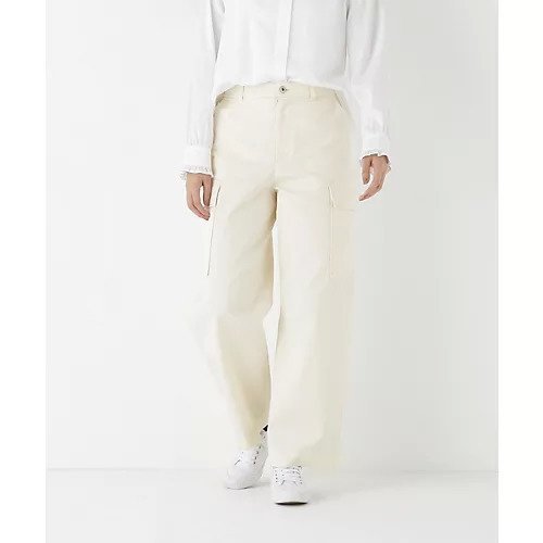 【ヒューマンウーマン/HUMAN WOMAN】のオーガニックコットンチノクロスカーゴパンツ インテリア・キッズ・メンズ・レディースファッション・服の通販 founy(ファニー) 　ファッション　Fashion　レディースファッション　Fashion for Women　パンツ　Pants & Trousers　おすすめ　Recommended / Our Picks　カーゴパンツ　Cargo Pants, Utility Pants　スウェット / スエット　Sweatshirt, Sweatwear　スタンダード　Standard, Basic　フレンチ　French, French Style　ワイド　Wide, Wide Fit　エクリュ|ID: prp329100004717859 ipo3291000000034090446