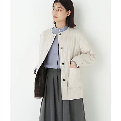 【ヒューマンウーマン/HUMAN WOMAN】のバーティカルキルティングノーカラージャケット インテリア・キッズ・メンズ・レディースファッション・服の通販 founy(ファニー) 　ファッション　Fashion　レディースファッション　Fashion for Women　アウター　Coat / Outerwear Collection　レディースジャケット・軽アウター　Jackets　ノーカラージャケット / シンプル上品コーデ　Collarless Jackets　おすすめ　Recommended / Our Picks　キルティング　Quilted, Quilting　ジャケット　Jacket, Outerwear　スタンダード　Standard, Basic　タフタ　Taffeta, Structured Fabric　パイピング　Piping, Trim Design　ボトム　Bottoms, Lower Wear　ロング　Long, Long-Length　ライトベージュ|ID: prp329100004717930 ipo3291000000034090928